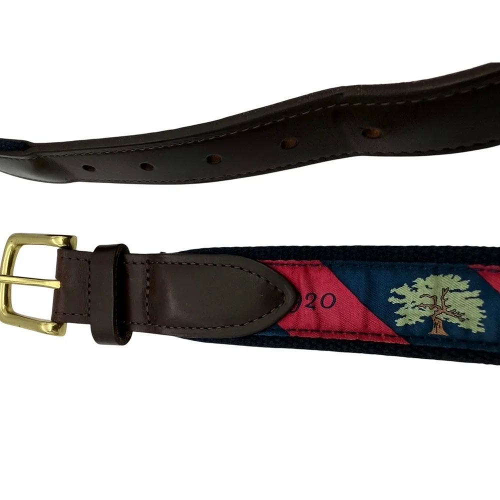 Vineyard Vines Ridgewood CC logo Mens Sz 38 Canvas Leather Belt USA Made
